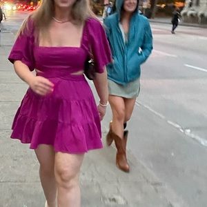 Magenta free people dress with cutouts and open back